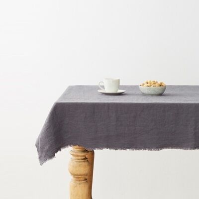 Dark Grey Linen Tablecloth with Fringes