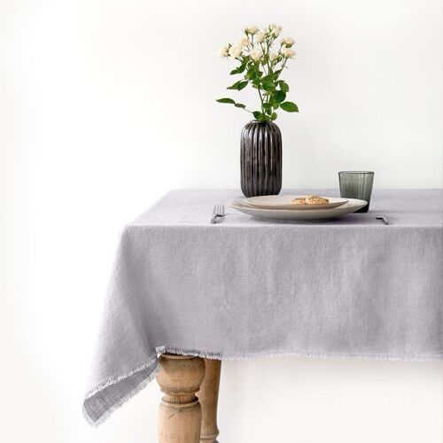 Light Grey Linen Tablecloth with Fringes