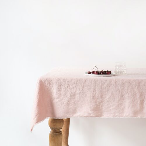 Misty Rose Linen Tablecloth with Fringes