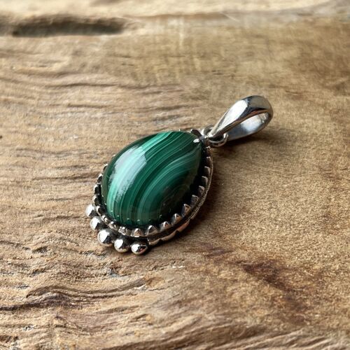 Silver Pendant with Malachite - Sterling silver 925 - Gemstone