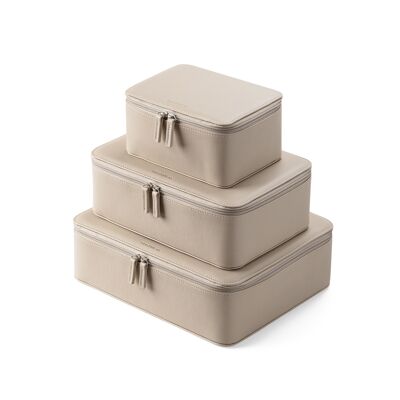 Vegan Leather Packing Cube Set Beige