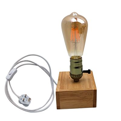 Lampe de chevet vintage industrielle rétro à prise unique en bois ~ 2458