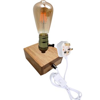 Lampe de chevet vintage industrielle rétro à prise unique en bois ~ 2458 5
