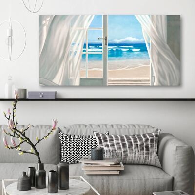 Peinture en trompe-l'oeil sur toile : Pierre Benson, Fenêtre sur la plage