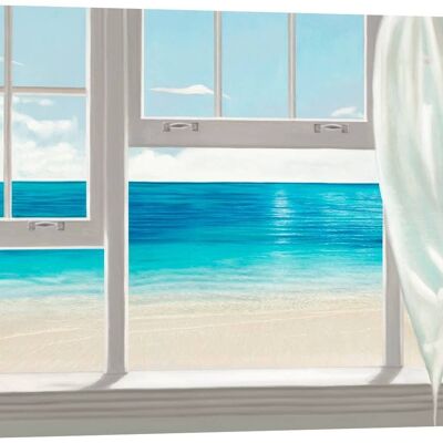 Quadro Trompe-l'oeil, stampa su tela: Pierre Benson, Finestra con vista sulla spiaggia