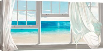 Peinture en trompe-l'oeil, impression sur toile : Pierre Benson, Fenêtre donnant sur la plage 1