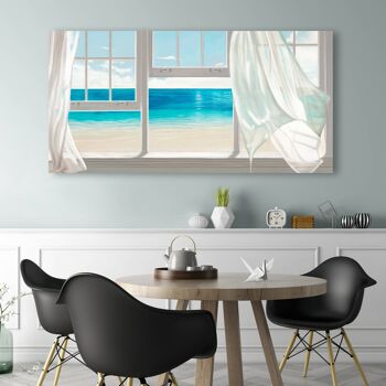 Peinture en trompe-l'oeil, impression sur toile : Pierre Benson, Fenêtre donnant sur la plage 2