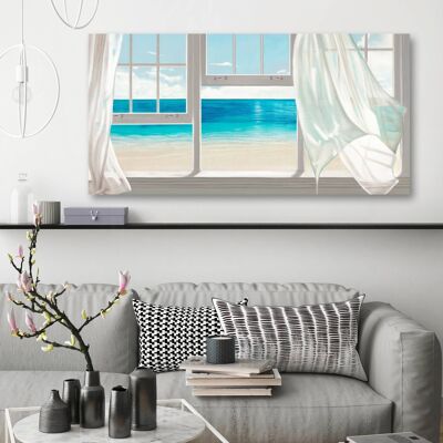 Trompe-l'oeil painting, canvas print: Pierre Benson, Window overlooking the beach
