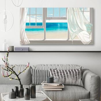 Peinture en trompe-l'oeil, impression sur toile : Pierre Benson, Fenêtre donnant sur la plage 3