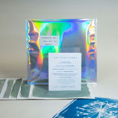 MAXI CYANOTYPE KIT 📸 Magical photography! DIY creative arty / original summer holiday gift / blue brush paper / holographic pouch