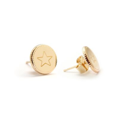 Gold plated beaded round studs for women - ETOILE engraving