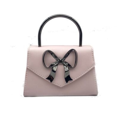 Elle Faux Leather Mini Hand Bag With Metallic Bow