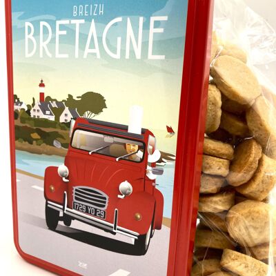 Caja metálica de Bretaña - Galletas de mantequilla pura de chocolate con mantequilla y flor de sal de Guérande