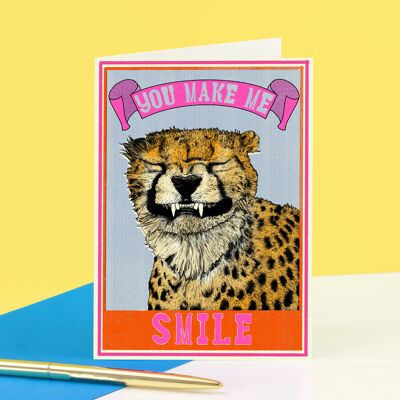 Biglietto d'auguri con ghepardo mi fai sorridere | Carta di anniversario | Amicizia