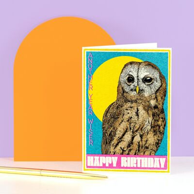 Ein weiteres Jahr klügere Eulen-Geburtstagskarte | Unisex-Geburtstagskarte | Vogelkarten