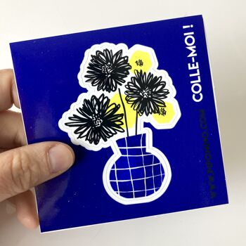 Sticker autocollant FLEURS - vase bleu 1