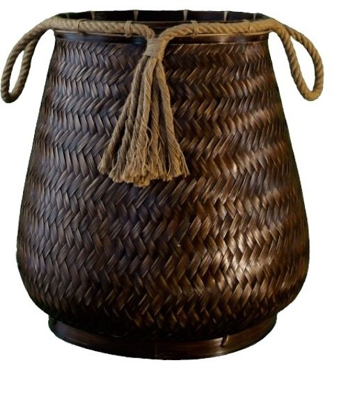 Putri brown round plants or storage bamboo basket with rope