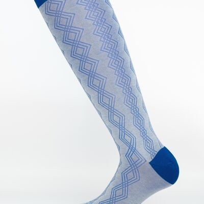 Men's socks with blue and gray rhombus pattern