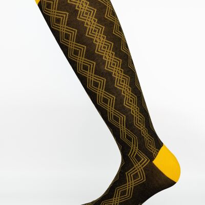 Chaussettes homme à motif losange noir et jaune
