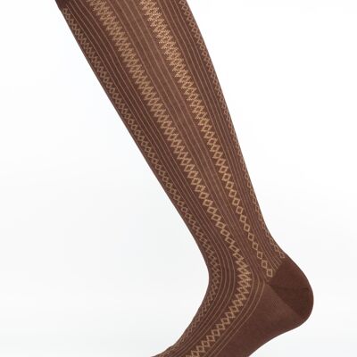 Brown patterned ribbed and rhombus man socks