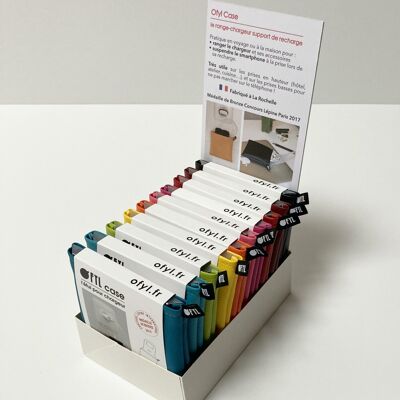 Pochette support de recharge pour smartphone, Ofyl Case. Pack de 16 pièces avec présentoir de comptoir