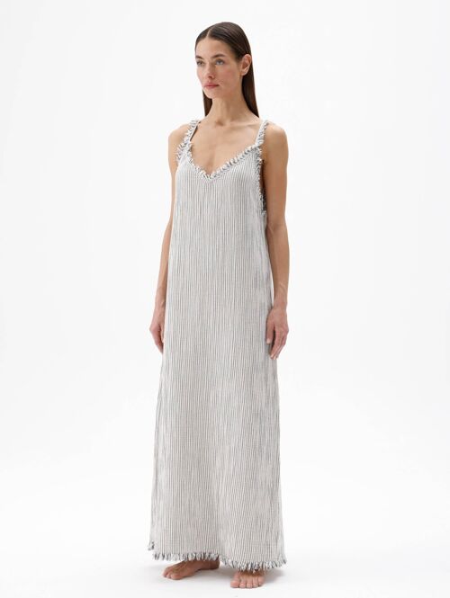 Stripe Linen Strappy Dress (3227) 65% cotton, 25% viscose, 10% linen