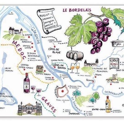 Bordeaux Vineyard Drawing Tischset 45 x 30