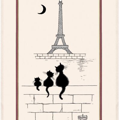 Großes Dubout Geschirrtuch Katzen Eiffelturm Ecru 60 x 80
