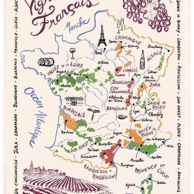 Paño de cocina La Carte Des Vins de France Crudo 72 X 48