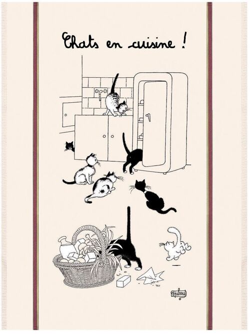 Grand Torchon Dubout Chats En Cuisine Ecru 60 X 80