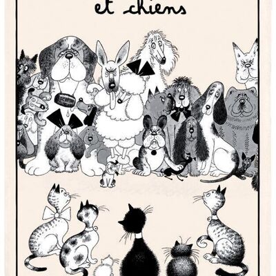 Torchon Dubout Entre Chats Et Chiens Ecru 48 X 72