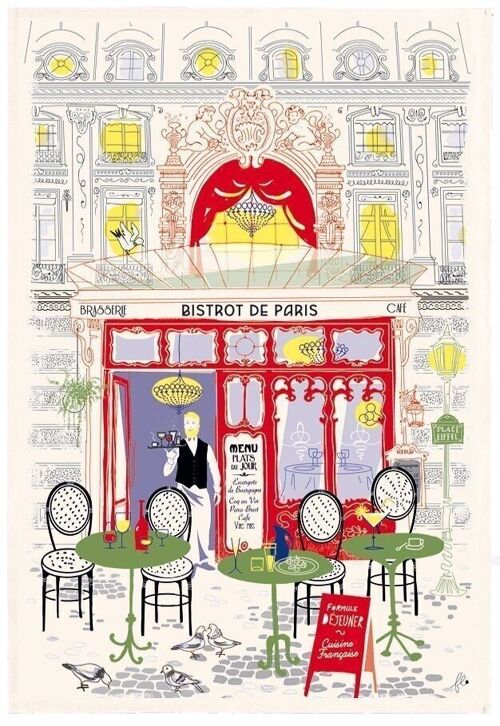Torchon Imprimé Façade bistrot Ecru 48 x 72