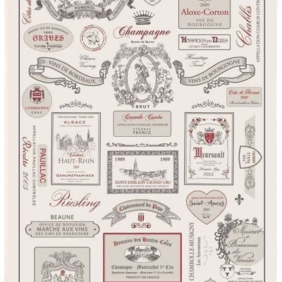 Tea towel Wine labels Ecru 48 X 72