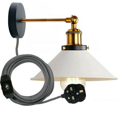 Retro Industrial Wall Light Plug in Wall Lamp Metal Cone Shape Shade Indoor Light Fitting With Dimmer Switch for Bedroom, Hallway, Restaurants