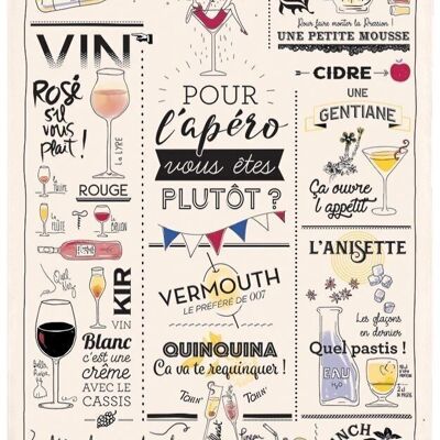Tea towel Glasses and aperitifs Ecru 48 x 72