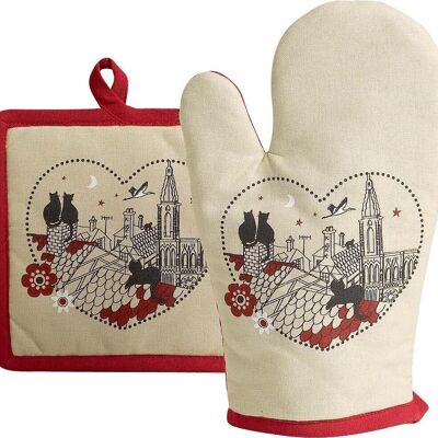 Oven glove/Potholder Cats Heart Beige 18 x 28