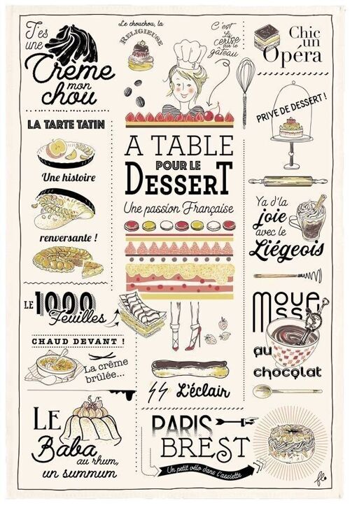 Torchon Les desserts français Ecru 48 x 72