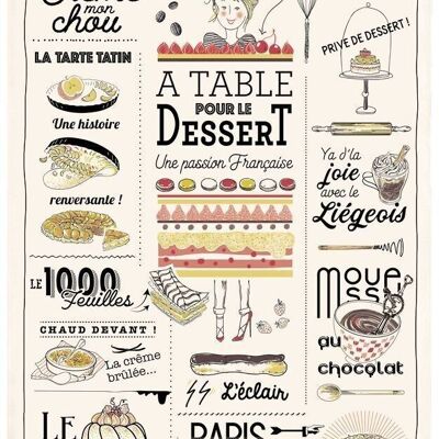 Tea towel French desserts Ecru 48 x 72