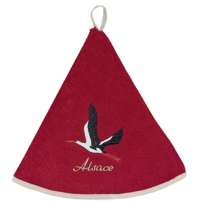 Round Hand Towel Embroidered Cigogne Envol Red Diameter 60 cm