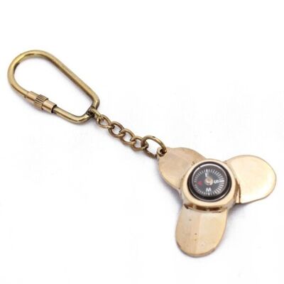 Nautical Brass Propeller with Compass Keychain