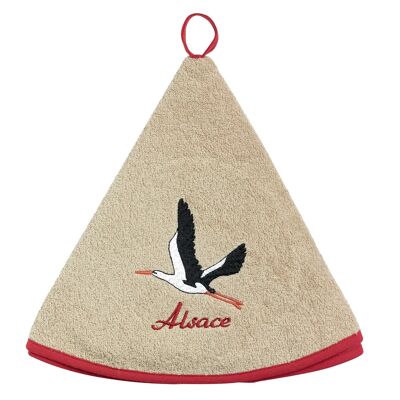 Round embroidered hand towel Stork Envol Ficelle Diameter 60 cm