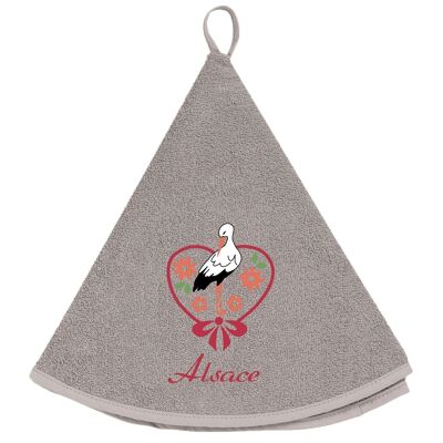 Round Hand Towel Embroidered Stork Flowers Gray Diameter 60 cm