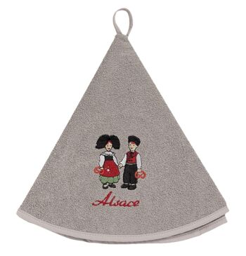 Essuie-mains rond Brodé Couple Enfants Gris Diamètre 60 cm - 2280070000 1