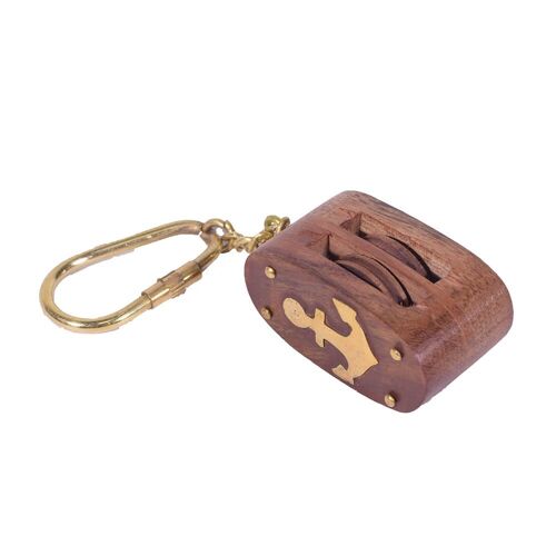 Nautical Wooden / Brass Pully Keychain
