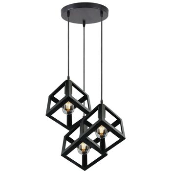 Suspension Carrée Noire Industrielle Vintage 1256 1