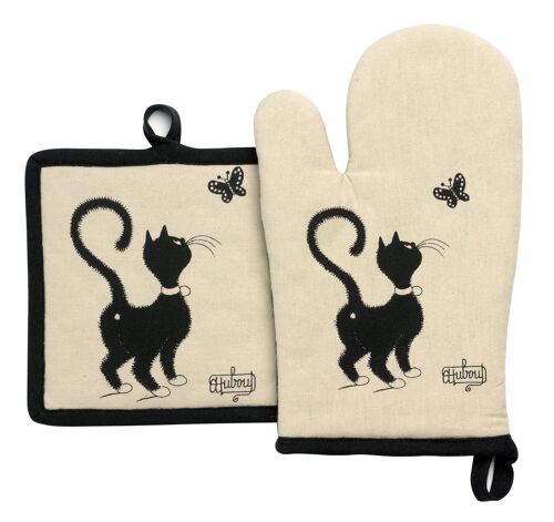 Gant de cuisine + Manique Dubout Chat Papillon Beige 18 x 28