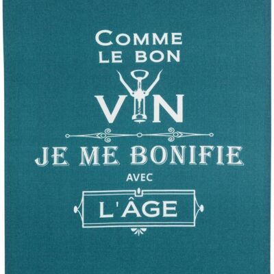 Torchon Message Comme le bon vin Paon 70 x 50