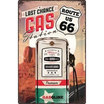 Cartel de Chapa US Route 66 - Última Gasolinera - 40 x 60 cm