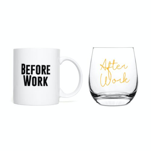 Before Work, After Work Mug and Wine Glass Set