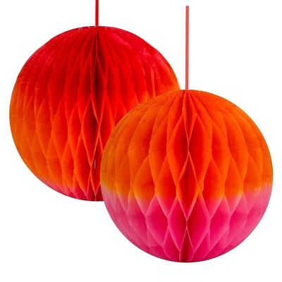 Orange & Pink Ombre Paper Honeycomb Decorations - 2 Pack